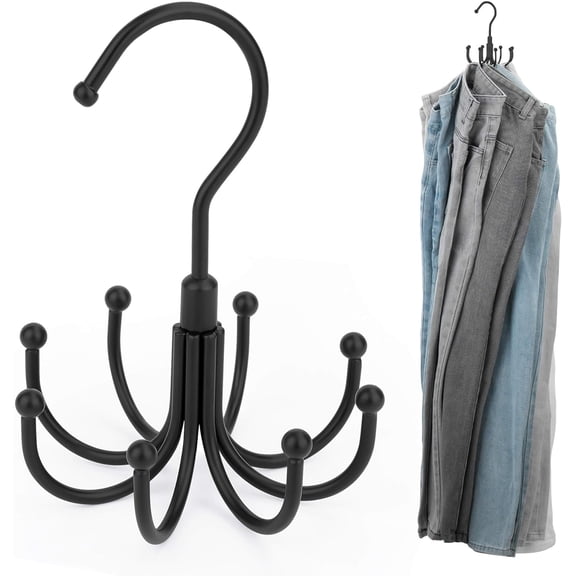 MKEUDQ-Jean Hangers Jeans Organizer for Closet, Rotatable Sturdy 8 Hooks Jean Holder, Metal Space Saving Closet Organizers and Storage, Black