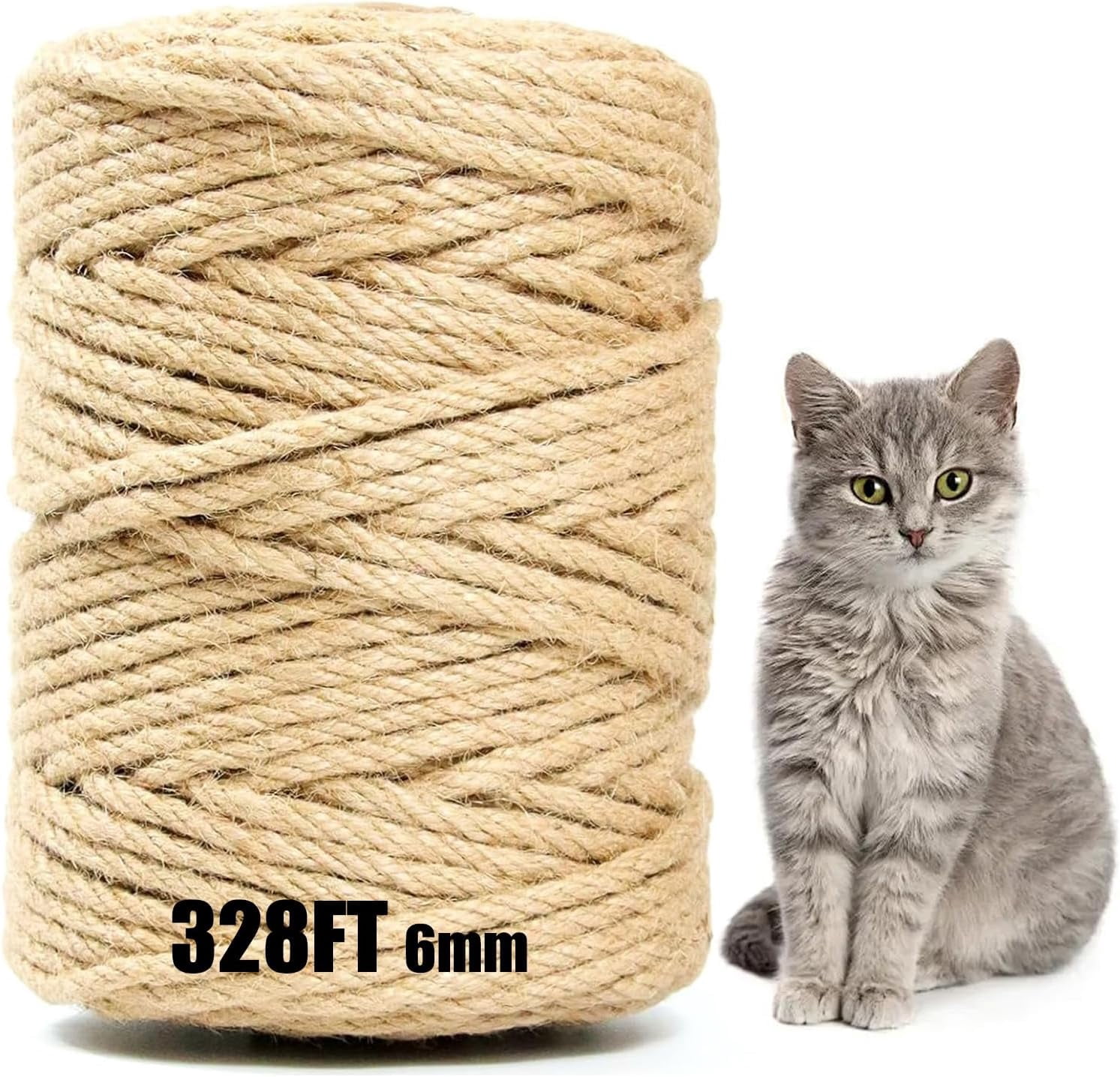 MKEUDQ-Jute Twine String 6mm x 328FT \u2013 Heavy Duty Natural Garden Twine for Crafts, Cat Scratching Posts, Packaging & DIY