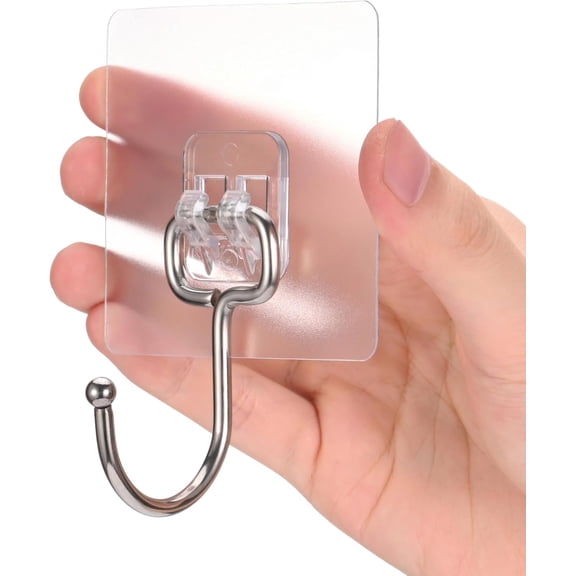 MKEUDQ-Large Adhesive Hooks, 8-Pack Sticky Hangers for Hanging Heavy Duty, Transparent Waterproof Oil-Proof and Rustproof, Towel and Coats Hooks for Bathroom,Kitchen Home and Office