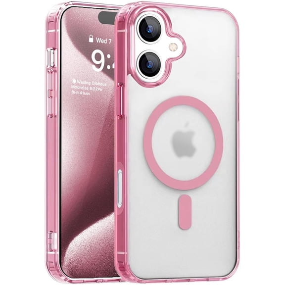 MKEUDQ-Magnetic Case for iPhone 16 Plus Compatible with MagSafe & MIL-Grade Protection,Not Yellowing,Scratch-Resistant,Translucent Matte Back Slim Phone Cover for iPhone 16 Plus-Pink