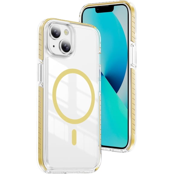 MKEUDQ-Magnetic Clear Case for iPhone 13/iPhone 14 6.1-Inch, [Compatible with Magsafe][Anti-Yellowing] Transparent Slim Shockproof Protective Phone Cover, Yellow