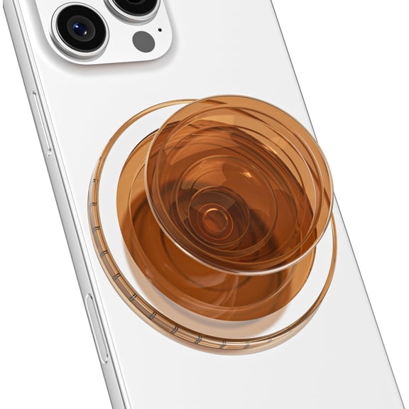 MKEUDQ-Magnetic Phone Grip Compatible with Magsafe, Mag Safe Translucent Clear Grip Collapsible Kickstand for iPhone Samsung Pixel, Cute Transparent Silicone Removable Phone Stand Holder, Brown