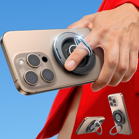 MKEUDQ-Magnetic Phone Grip Stand, Upgraded [Dual 360 Rotation Ring] Phone Ring Holder for MagSafe, Enhance Magnet Finger Kickstand for iPhone 16 15 14 13 12, Pro, Pro Max, Plus, Mag Safe Accessories