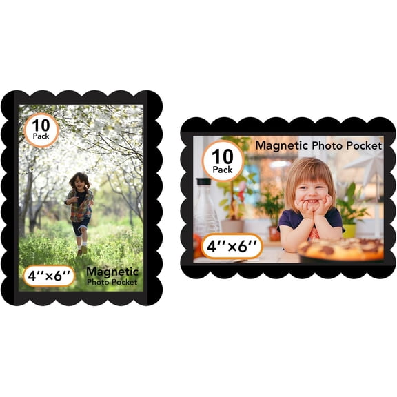 MKEUDQ-Magnetic Picture Frame, 10 Pack Magnetic Frame Reusable, Magnetic Photo Frames for Refrigerator 4x6 With Wavy Border, Refrigerator Magnets for Pictures Suitable Home, School, Office (Black)