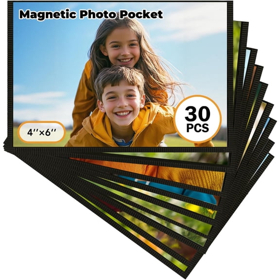 MKEUDQ-Magnetic Picture Frame, 30 Pcs Magnetic Picture Frames for Refrigerator 4x6, Magnetic Photo Frames with Black Border, Refrigerator Magnets for Pictures Suitable Home, School, Office (black, 4x