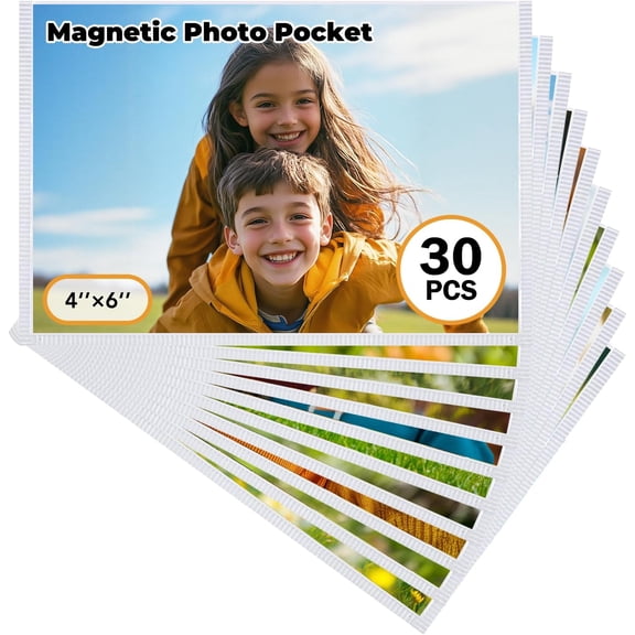 MKEUDQ-Magnetic Picture Frame, 30 Pcs Magnetic Picture Frames for Refrigerator 4x6, Magnetic Photo Frames with White Border, Refrigerator Magnets for Pictures Suitable Home, School, Office (white, 4x