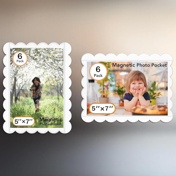 MKEUDQ-Magnetic Picture Frame, 6 Pack Magnetic Frame Reusable, Magnetic Photo Frames for Refrigerator 5x7 With Wavy Border, Refrigerator Magnets for Pictures Suitable Home, School, Office (5x7-