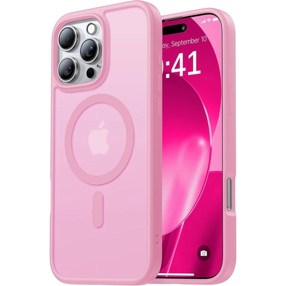 MKEUDQ-Magnetic Shockproof for iPhone 16 Pro Max Case, Skin-Friendly[Compatible with MagSafe] [Military-Grade Drop Protection] Shockproof Translucent Slim Cover for iPhone 16 Pro Max Phone Case, Pink