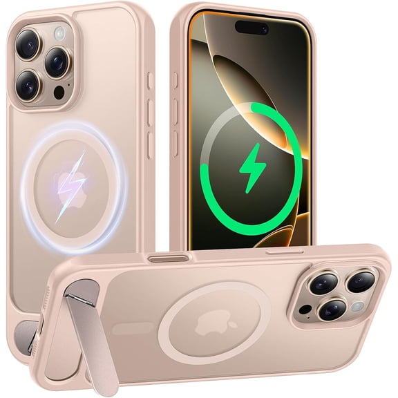 MKEUDQ-Magnetic for iPhone 16 Pro Case with Stand, [Compatible with MagSafe] Military-Grade Protection, [Translucent Matte] Shockproof Kickstand Case for 16 Pro 6.3", Desert Titanium | Magnetic, with
