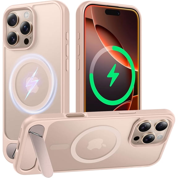 MKEUDQ-Magnetic for iPhone 16 Pro Max Case with Stand, [Compatible with MagSafe] Military-Grade Protection, [Translucent Matte] Shockproof Kickstand Case for 16 Pro Max 6.9", Desert Titanium | Magnet
