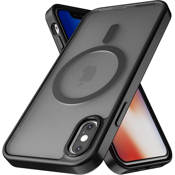 MKEUDQ-Magnetic for iPhone Xs Max Case [Metal Camera Frame&Buttons] [Mil-Grade Drop Protection] Shockproof Slim Translucent Matte Protective Phone Case, Black