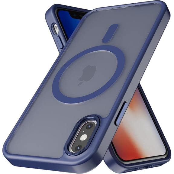 MKEUDQ-Magnetic for iPhone Xs Max Case [Metal Camera Frame&Buttons] [Mil-Grade Drop Protection] Shockproof Slim Translucent Matte Protective Phone Case, Blue