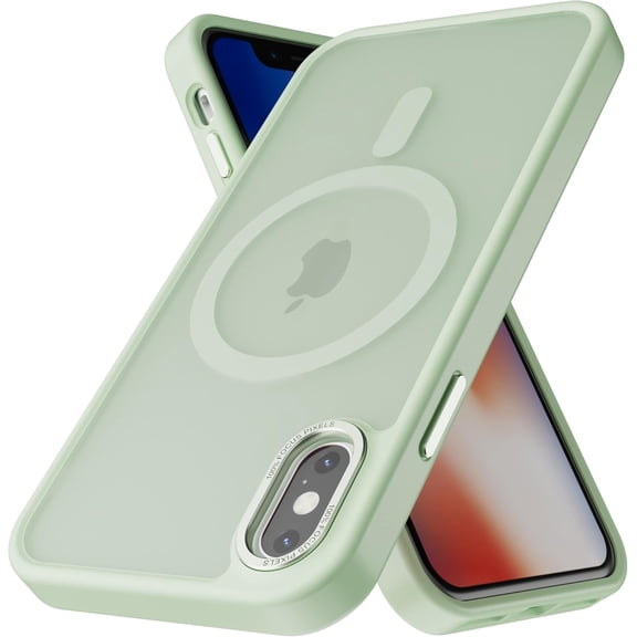 MKEUDQ-Magnetic for iPhone Xs Max Case [Metal Camera Frame&Buttons] [Mil-Grade Drop Protection] Shockproof Slim Translucent Matte Protective Phone Case, Matcha Green