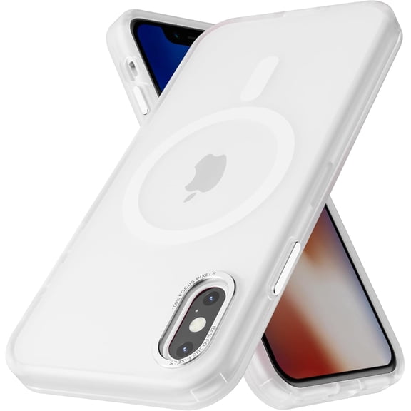 MKEUDQ-Magnetic for iPhone Xs Max Case [Metal Camera Frame&Buttons] [Mil-Grade Drop Protection] Shockproof Slim Translucent Matte Protective Phone Case, White