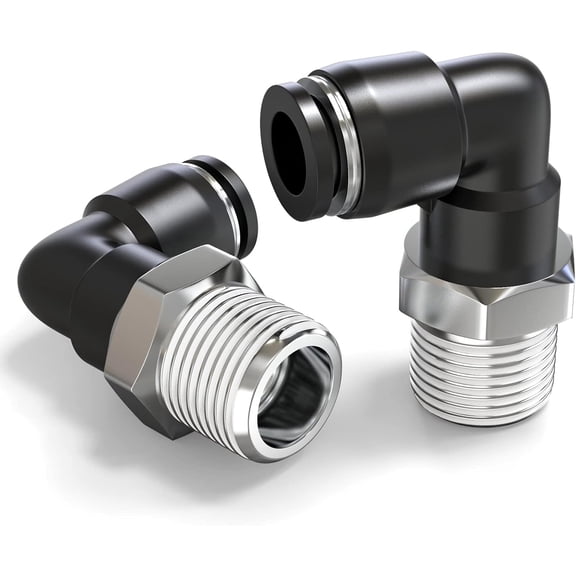 MKEUDQ-Male Elbow 4mm Tube OD x 1/4 Inch NPT Thread 90 Push to Connect Fittings PL4-N2 (Pack of 2)