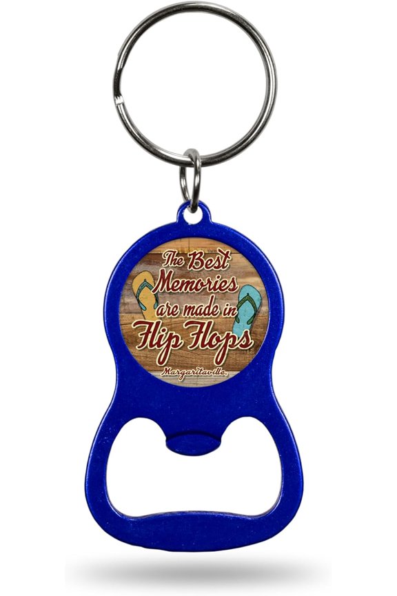 -Margaritaville Flip Flops - Blue Metal Keychain - Beverage Bottle Opener With Key Ring - Pocket Size