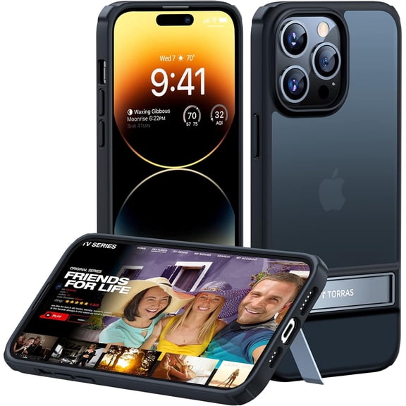 MKEUDQ-MarsClimber for iPhone 14 Pro Case with Stand, [3 Stand Ways Metal Kickstand] [8FT Military Grade Drop Tested], Protective Slim Translucent Matte iPhone 14 Pro Phone Case for Women Men, Black