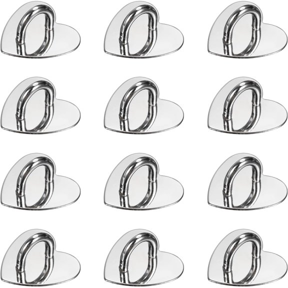 MKEUDQ-Metal Phone Charm Hook 1", 12Pcs Adhesive Heart Shaped Phone Finger Grip Hook Smartphones Keychain Ring Charm Loop for DIY Tablet Case Accessories, Silver