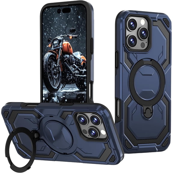 MKEUDQ-Military Grade Shell Warrior for iPhone 14 Pro Case with Ring Stand 360Rotatable, Compatible with MagSafe, Shockproof Military Grade Protection, Magnetic Kickstand Phone Case (Frosted Blue)