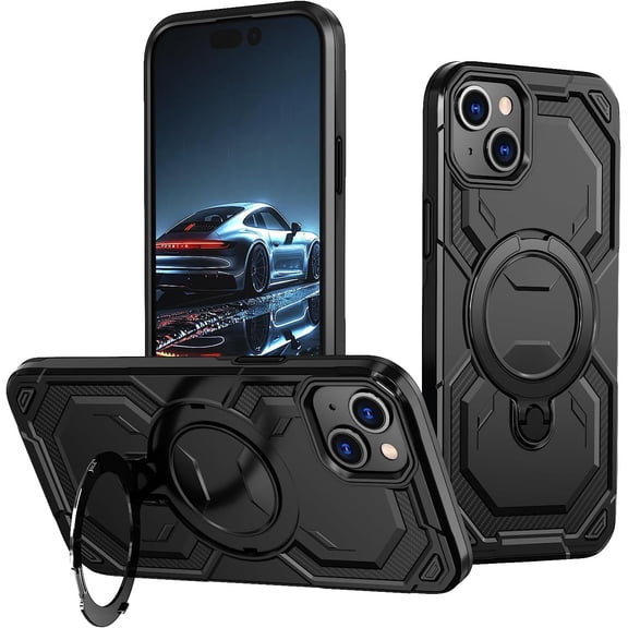 MKEUDQ-Military Grade Shell Warrior for iPhone 15 plus/14 Plus Case with Ring Stand 360Rotatable, Compatible with MagSafe, Shockproof Military Grade Protection, Magnetic Kickstand Phone Case (Froste