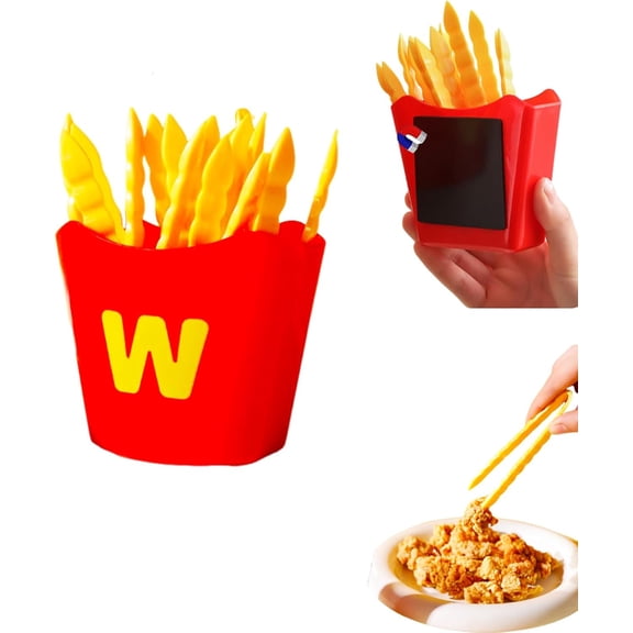 MKEUDQ-Mini Food Tongs,Magnetic Fries Shape Serving Tongs,Kitchen Appetizers Tongs For Used To Pick Up Fried Food Ice Fruits Sugar Snack.1 Storage Box,8 Food Tongs.