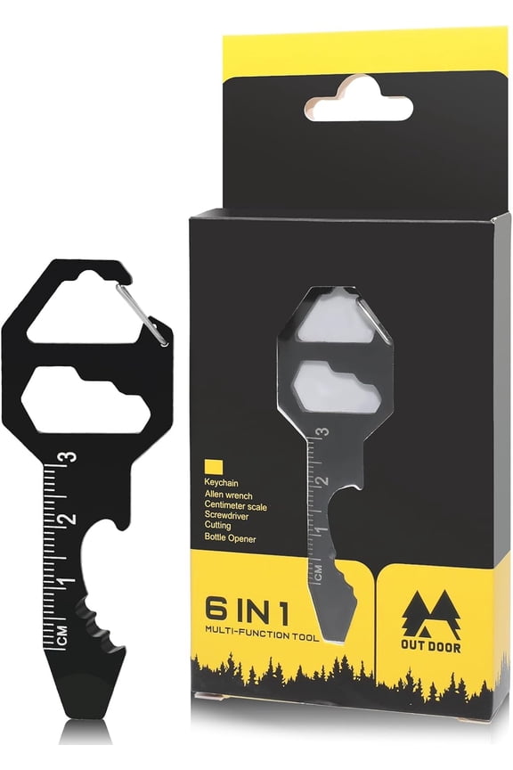 -Mini Keychain Bottle Opener Multi Tool, Stainless Steel 6 in 1 Tool (Keychain, Bottle Opener, Wrench, Pry Bar, Metric Ruler,Cord Cutter) Includes Gift Box, Key Chain Tool For Men