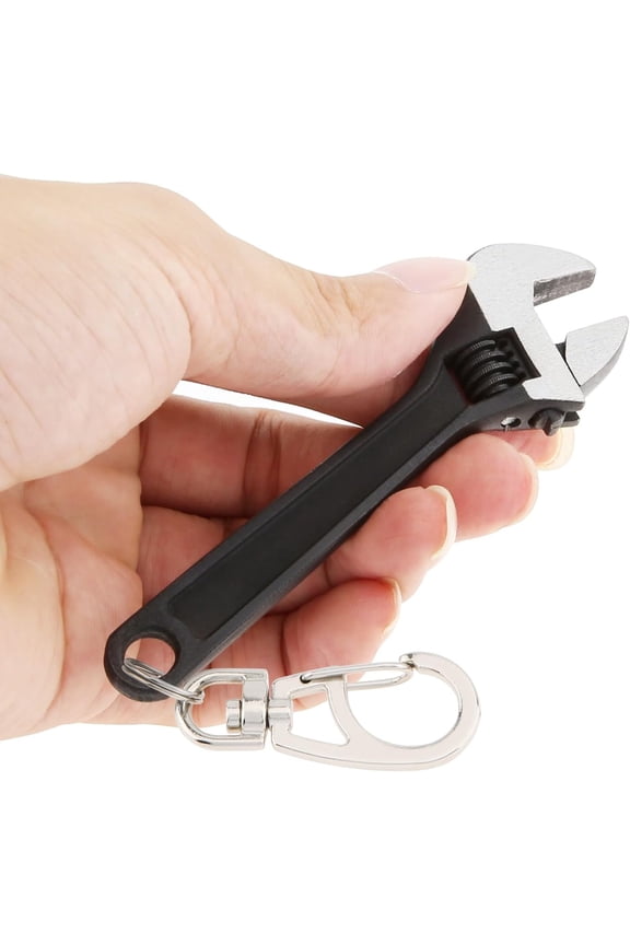 -Mini Wrench Tool Keychain, Spanner Keyring Pendant, Keychain Creative Mini Adjustable Wrench Key Chain (Black)