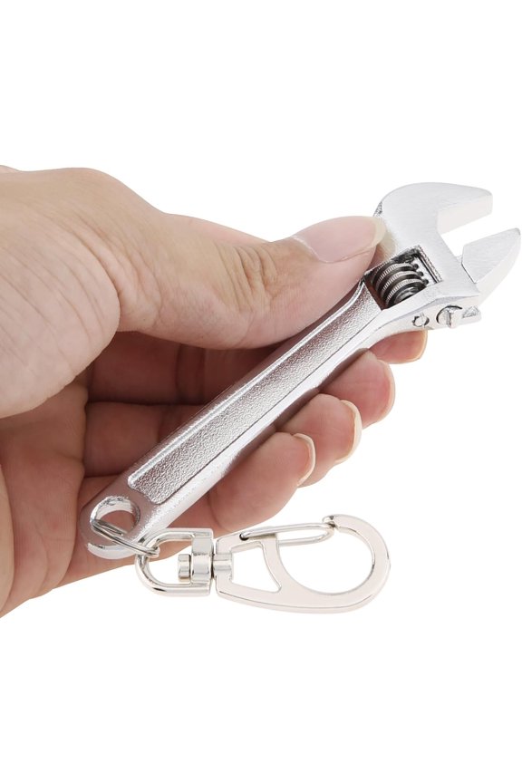 -Mini Wrench Tool Keychain, Spanner Keyring Pendant, Keychain Creative Mini Adjustable Wrench Key Chain Spanner Key Chain (Silver)