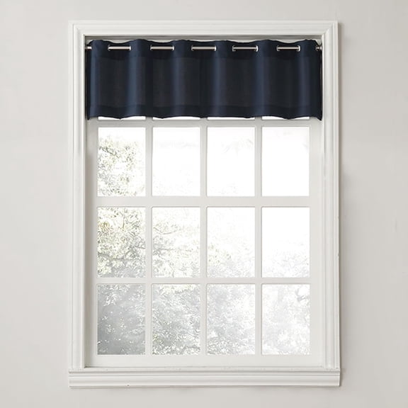 MKEUDQ-Montego Casual Textured Semi-Sheer Grommet Curtain Valance, 56" x 14" Kitchen Tier Pair, Navy Blue