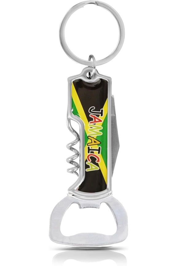 -Multifunctional Bottle Opener Keychain Corkscrew Keychains - Carribean Countries (Jamaica)