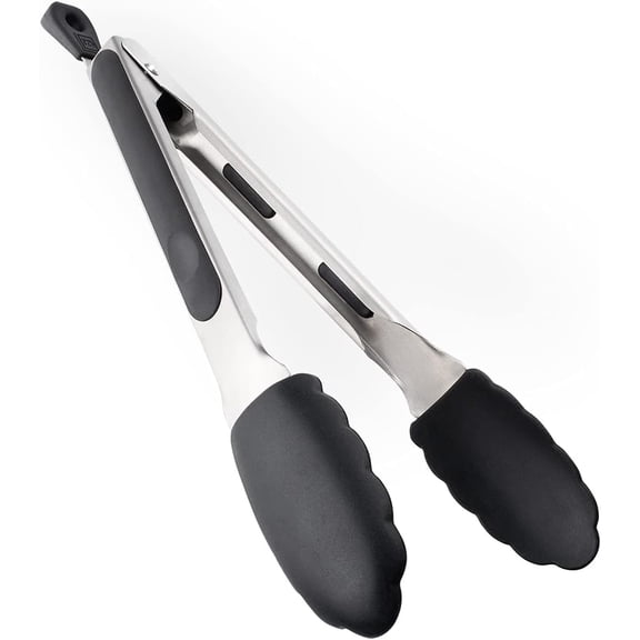 MKEUDQ-New DI ORO 9-Inch Kitchen Tongs  Stainless Steel with Non-Stick 480F Heat-Resistant BPA Free Silicone Tips  Great Tool for Cooking, Serving, and Barbecuing - Dishwasher Safe and Easy to Cle