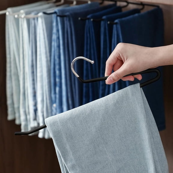 MKEUDQ-Open Ended Pants Hangers, 5 Pack, Single Rod Trouser/Slack Hangers, Semi-Open Space-Saving Pant Hanger for Jeans, Black