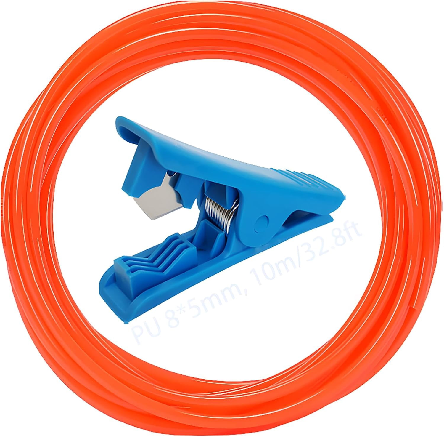 MKEUDQ-PU Tubing, Polyurethane Pneumatic Hose Orange 10M, Air Compressor Hose OD 8mm x ID 5mm with Blue pipe Cutter used for Gas source transmission