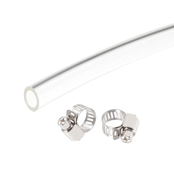MKEUDQ-PVC Clear Vinyl Tubing, 8mm(5/16") ID 10mm(3/8") OD 10ft Plastic Pipe Air Water Hose with Clamps