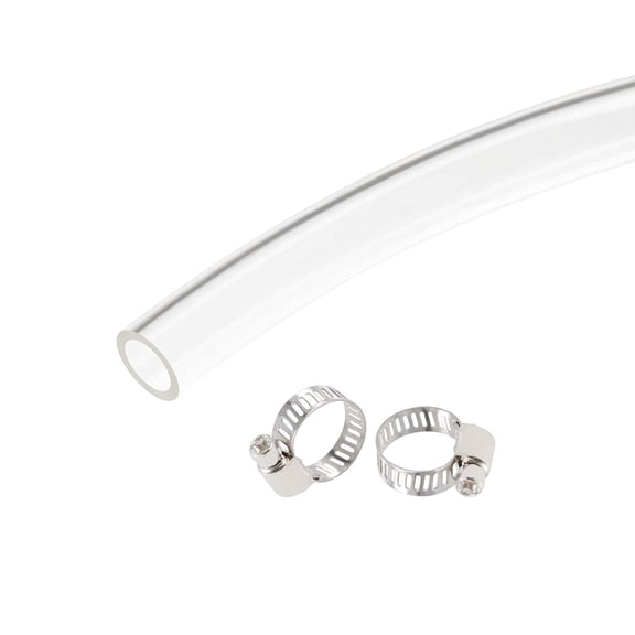 MKEUDQ-PVC Clear Vinyl Tubing, 8mm(5/16") ID 11mm(7/16") OD 10ft Plastic Pipe Air Water Hose with Clamps