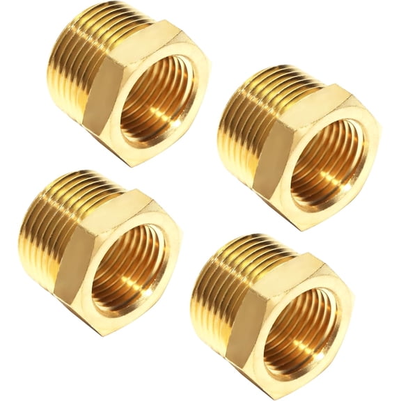 MKEUDQ-(Pack of 4) 3/4" NPT Male to 1/2" NPT Female Brass Reducer Hex Bushing, Heavy Duty NPT Threaded Pipe Fittings Air Hose Fitting Reducer Adapter for Plumbing & Hydraulics Gas Systems