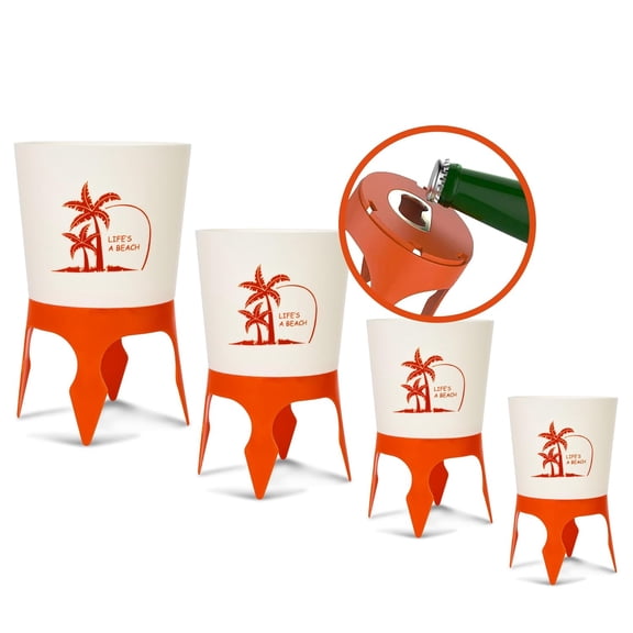 MKEUDQ-Pack of 4 Beach Drink Holders with Bottle Openers, Sand Spike Cup Holders for Beach & Cruise, Multifunctional Containers for Drinks, Phone, Snacks, Stackable Outdoor Beach Accessories White