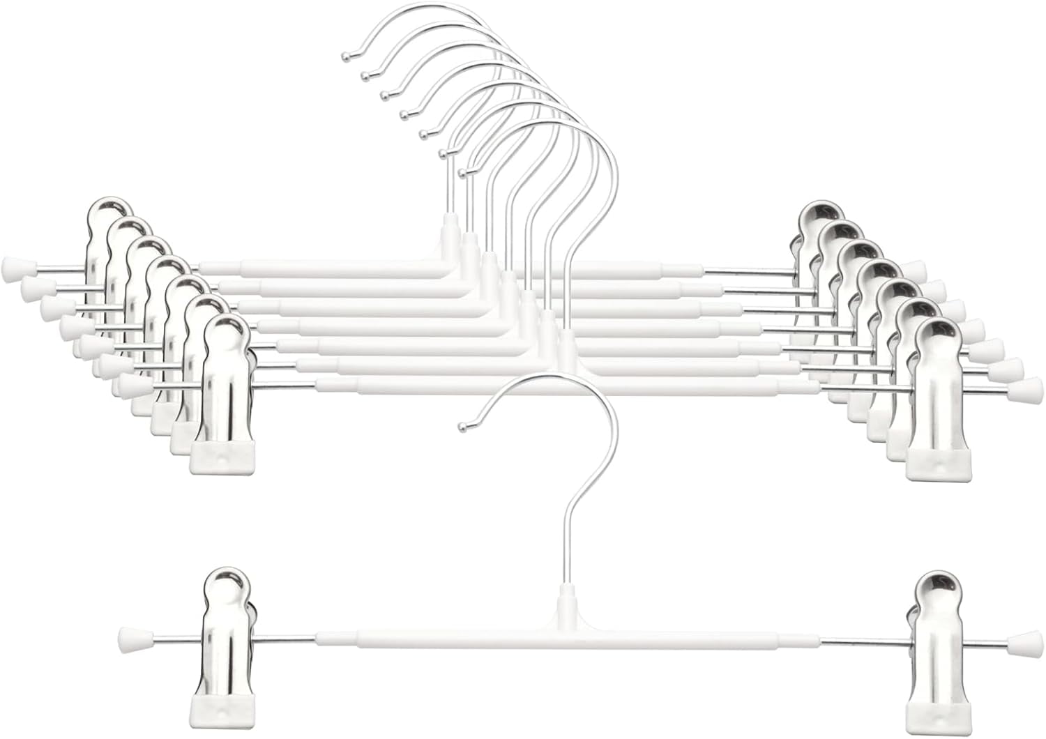 MKEUDQ-Pants Hangers with Clips - 8 Pack Heavy Duty, Non-Slip Adjustable Space Saving Skirt Hangers for Pants, Jeans, Shorts | White | 12 Inch