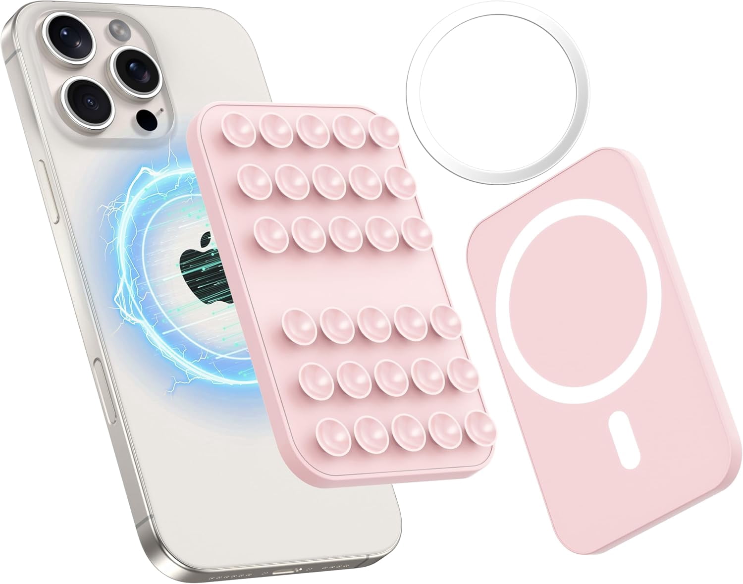 MKEUDQ-Patented Magnetic Sticky Phone Suction Grip Mount for MagSafe Case,Magnet Silicone Portable Stand Holder for iPhone 16/15/14/13/12 Series and Android, Hands-Free Selfies and Videos