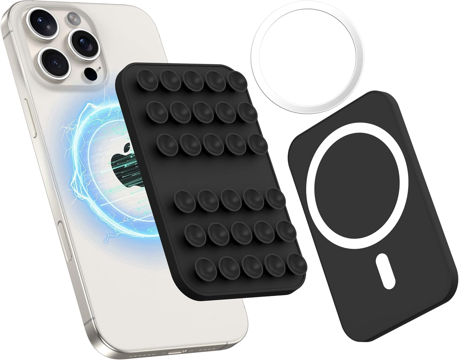 MKEUDQ-Patented Magnetic Sticky Phone Suction Grip Mount for MagSafe Case,Magnet Silicone Portable Stand Holder for iPhone 16/15/14/13/12 Series and Android, Hands-Free Selfies and Videos