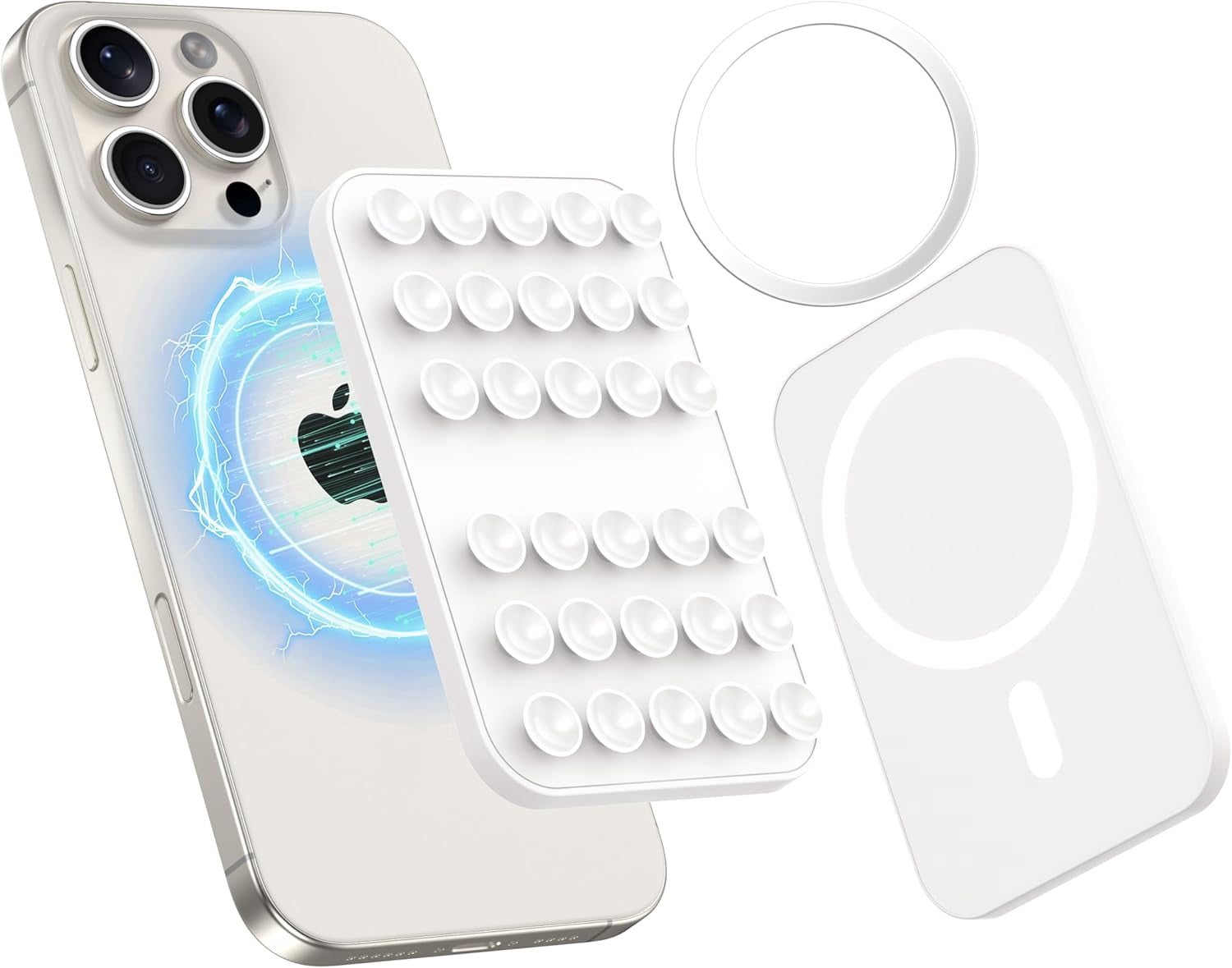 MKEUDQ-Patented Magnetic Sticky Phone Suction Grip Mount for MagSafe Case,Magnet Silicone Portable Stand Holder for iPhone 16/15/14/13/12 Series and Android, Hands-Free Selfies and Videos