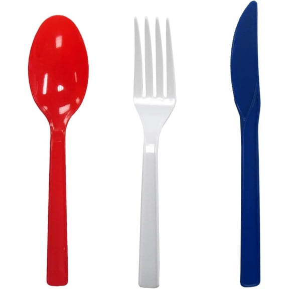 MKEUDQ-Patriotic Assortment Hard Plastic Combo Pack, Disposable Cutlery Sets, Red/White/Blue, 204 Pieces/ 68 Place Settings