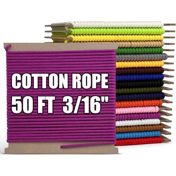 MKEUDQ-PerkHomy 500lb Cotton Rope 3/16" (5mm) 50 ft Multi Purpose Utility Diamond Braided Cord, Natural Cotton for Clothes Line Camping Crafting Flag Pole, Rose Red