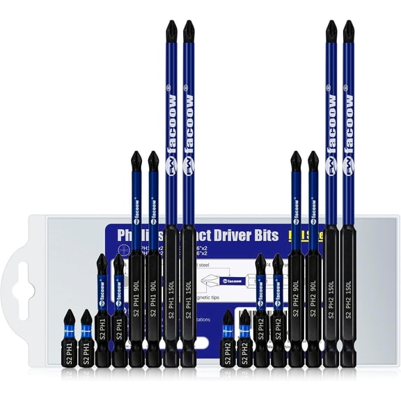 MKEUDQ-Phillips Impact Driver Bits, #2&1 Phillips Head Magnetic Screwdriver Bits Set, 1-6 S2 Steel Impact Bits, 1/4" Hex Shank Screwdriver Drill Bit, CNC Machined ph2 Impact Drill Bits, 1