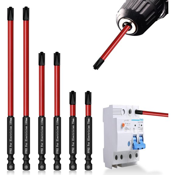 MKEUDQ-Phillips Slotted Bits for Electricians, 6PCS Electrician Bit Set Electricians Screwdriver Bit Combination Bits for Circuit Breakers Air Switch, FPH2#2 Phillips Bit, S2 Steel