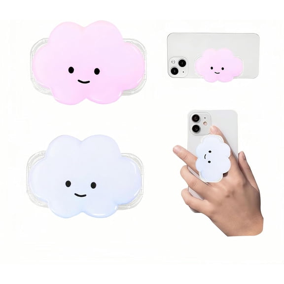 MKEUDQ-Phone Grip Cute 2D Cloud Shape Collapsible Expandable, Smartphone Tablet Cell Phone Grip Stand Holder, 2 Pack (Pink+Blue)