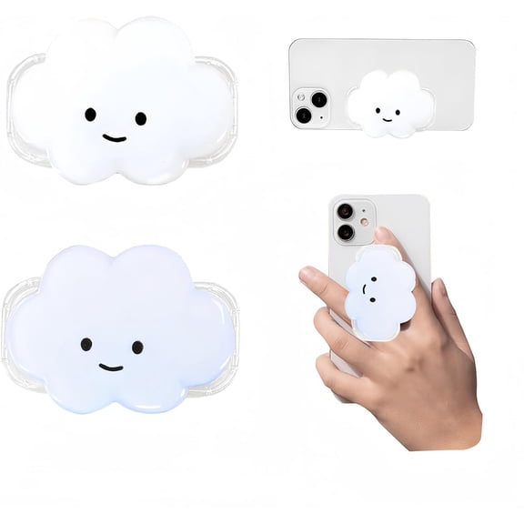 MKEUDQ-Phone Grip Cute 2D Cloud Shape Collapsible Expandable, Smartphone Tablet Cell Phone Grip Stand Holder, 2 Pack (White+Blue)
