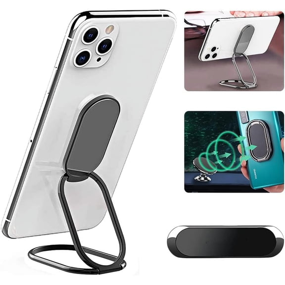 MKEUDQ-Phone Ring Holder Finger Kickstand, Foldable 360 Rotation Cellphone Grip for Desk, Office Desktop, Cell Phone Stand Compatible with iPhone iPad Smartphones Tablets (with Magnetic Car Mount)