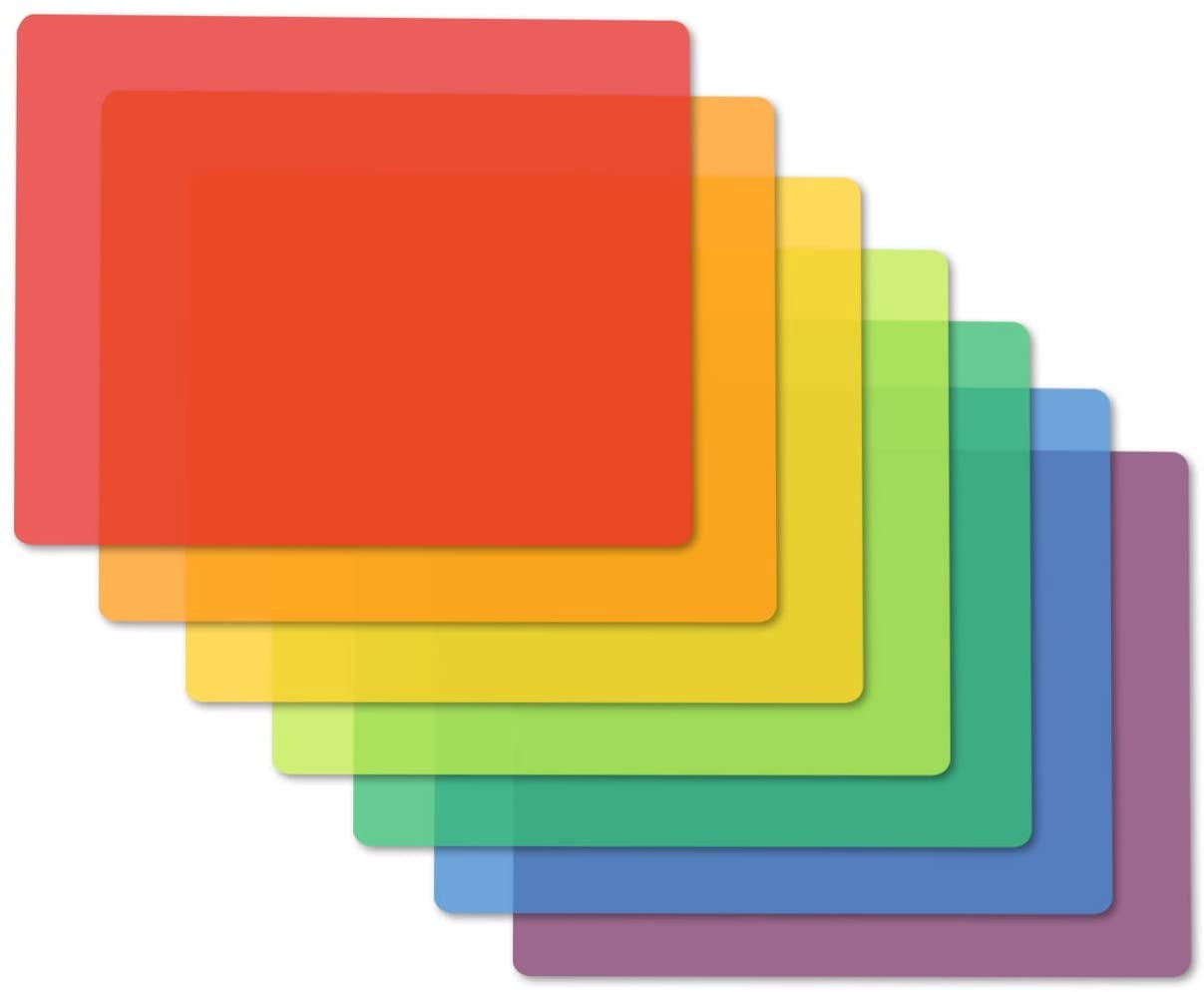 MKEUDQ-Plastic Cutting Boards for Kitchen, Flexible Cutting Mats Set of 7, BPA-Free, Non-Porous, Dishwasher Safe, 15x12 In, 7 Translucent Colors