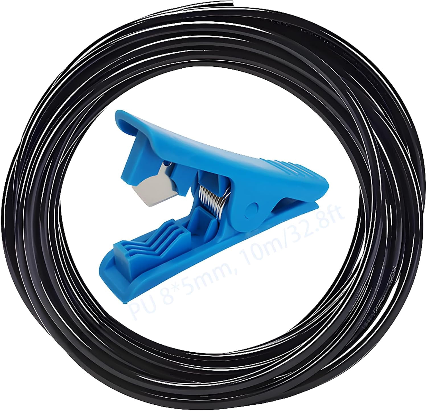 MKEUDQ-Pneumatic Hose, Polyurethane Air Compressor Hose with Blue pipe Cutter, Black PU Tubing 10M used for Gas source transmission (OD 8mm x ID 5mm)